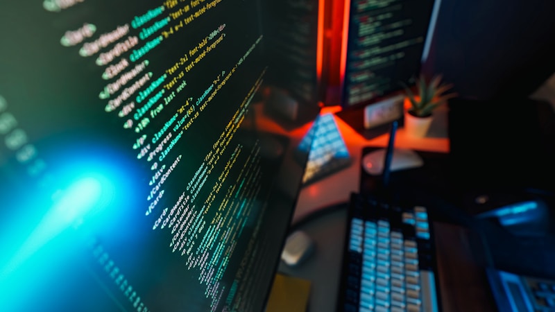 Code displayed on computer screens