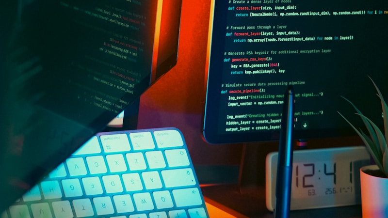A coder's workspace with source code across multiple monitors